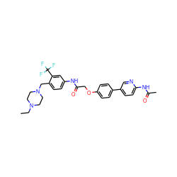 CCN1CCN(Cc2ccc(NC(=O)COc3ccc(-c4ccc(NC(C)=O)nc4)cc3)cc2C(F)(F)F)CC1 ZINC000148148660