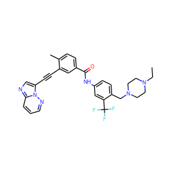 CCN1CCN(Cc2ccc(NC(=O)c3ccc(C)c(C#Cc4cnc5cccnn45)c3)cc2C(F)(F)F)CC1 ZINC000053296666