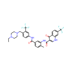 CCN1CCN(Cc2ccc(NC(=O)c3ccc(C)c(NC(=O)c4c[nH]c5cc(C(F)(F)F)ccc5c4=O)c3)cc2C(F)(F)F)CC1 ZINC000072112788