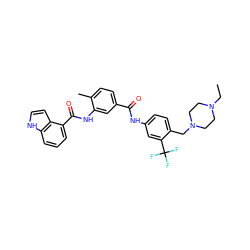 CCN1CCN(Cc2ccc(NC(=O)c3ccc(C)c(NC(=O)c4cccc5[nH]ccc45)c3)cc2C(F)(F)F)CC1 ZINC000022952975