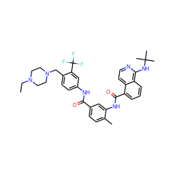 CCN1CCN(Cc2ccc(NC(=O)c3ccc(C)c(NC(=O)c4cccc5c(NC(C)(C)C)nccc45)c3)cc2C(F)(F)F)CC1 ZINC001772631364