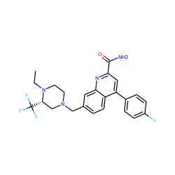 CCN1CCN(Cc2ccc3c(-c4ccc(F)cc4)cc(C(N)=O)nc3c2)C[C@@H]1C(F)(F)F ZINC000221624085