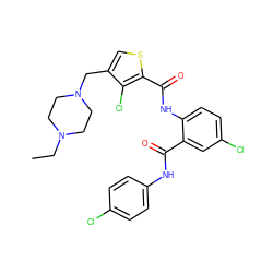 CCN1CCN(Cc2csc(C(=O)Nc3ccc(Cl)cc3C(=O)Nc3ccc(Cl)cc3)c2Cl)CC1 ZINC000023359298