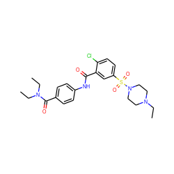 CCN1CCN(S(=O)(=O)c2ccc(Cl)c(C(=O)Nc3ccc(C(=O)N(CC)CC)cc3)c2)CC1 ZINC000013014852