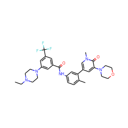 CCN1CCN(c2cc(C(=O)Nc3ccc(C)c(-c4cc(N5CCOCC5)c(=O)n(C)c4)c3)cc(C(F)(F)F)c2)CC1 ZINC000225954952