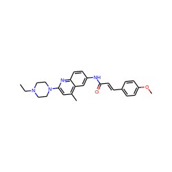 CCN1CCN(c2cc(C)c3cc(NC(=O)/C=C/c4ccc(OC)cc4)ccc3n2)CC1 ZINC000013671923