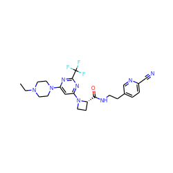 CCN1CCN(c2cc(N3CC[C@H]3C(=O)NCCc3ccc(C#N)nc3)nc(C(F)(F)F)n2)CC1 ZINC000169310248