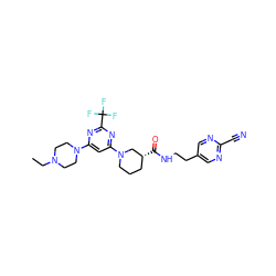 CCN1CCN(c2cc(N3CCC[C@@H](C(=O)NCCc4cnc(C#N)nc4)C3)nc(C(F)(F)F)n2)CC1 ZINC000169310239