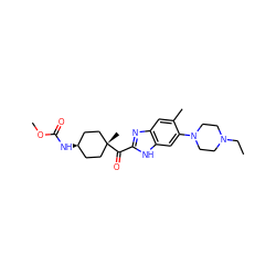 CCN1CCN(c2cc3[nH]c(C(=O)[C@]4(C)CC[C@@H](NC(=O)OC)CC4)nc3cc2C)CC1 ZINC000253668185