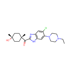 CCN1CCN(c2cc3[nH]c(C(=O)[C@]4(C)CC[C@](C)(O)CC4)nc3cc2Cl)CC1 ZINC000100423317