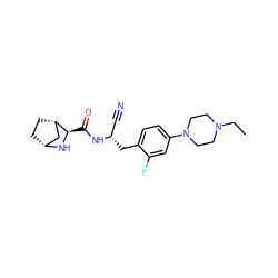 CCN1CCN(c2ccc(C[C@@H](C#N)NC(=O)[C@H]3N[C@@H]4CC[C@H]3C4)c(F)c2)CC1 ZINC000219312512