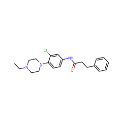 CCN1CCN(c2ccc(NC(=O)CCc3ccccc3)cc2Cl)CC1 ZINC000004840170