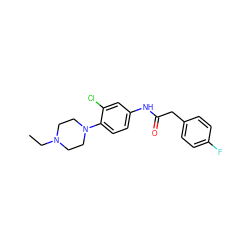 CCN1CCN(c2ccc(NC(=O)Cc3ccc(F)cc3)cc2Cl)CC1 ZINC000029128708