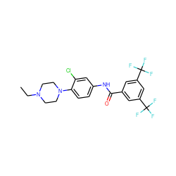 CCN1CCN(c2ccc(NC(=O)c3cc(C(F)(F)F)cc(C(F)(F)F)c3)cc2Cl)CC1 ZINC000049113040