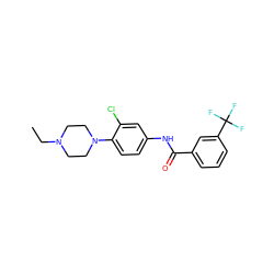 CCN1CCN(c2ccc(NC(=O)c3cccc(C(F)(F)F)c3)cc2Cl)CC1 ZINC000049067279