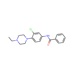 CCN1CCN(c2ccc(NC(=O)c3ccccc3)cc2Cl)CC1 ZINC000005823066