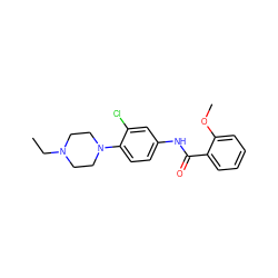 CCN1CCN(c2ccc(NC(=O)c3ccccc3OC)cc2Cl)CC1 ZINC000004451385