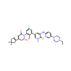 CCN1CCN(c2ccc(Nc3cc(-c4cc(F)cc(N5CCc6c(sc7c6CC(C)(C)C7)C5=O)c4CO)cn(C)c3=O)nc2)CC1 ZINC000164271067