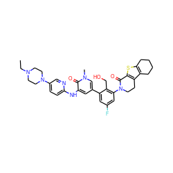 CCN1CCN(c2ccc(Nc3cc(-c4cc(F)cc(N5CCc6c(sc7c6CCCC7)C5=O)c4CO)cn(C)c3=O)nc2)CC1 ZINC000164279992