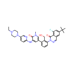 CCN1CCN(c2ccc(Nc3cc(-c4cccc(-n5ncc6cc(C(C)(C)C)cc(F)c6c5=O)c4CO)cn(C)c3=O)nc2)CC1 ZINC000116947922