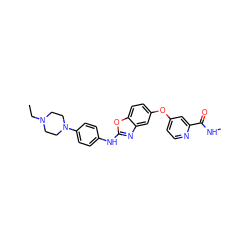 CCN1CCN(c2ccc(Nc3nc4cc(Oc5ccnc(C(=O)NC)c5)ccc4o3)cc2)CC1 ZINC000071340917