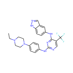 CCN1CCN(c2ccc(Nc3ncc(C(F)(F)F)c(Nc4ccc5[nH]ncc5c4)n3)cc2)CC1 ZINC000063539309