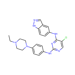 CCN1CCN(c2ccc(Nc3ncc(Cl)c(Nc4ccc5[nH]ncc5c4)n3)cc2)CC1 ZINC000063540039