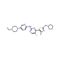 CCN1CCN(c2ccc(Nc3ncc(F)c(-c4sc(NC5CCCC5)nc4C)n3)nc2)CC1 ZINC001772635778