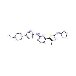 CCN1CCN(c2ccc(Nc3nccc(-c4sc(NC5CCCC5)nc4C)n3)nc2)CC1 ZINC001772611711