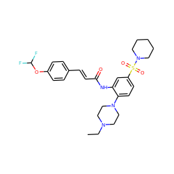 CCN1CCN(c2ccc(S(=O)(=O)N3CCCCC3)cc2NC(=O)/C=C/c2ccc(OC(F)F)cc2)CC1 ZINC000038152212