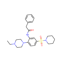 CCN1CCN(c2ccc(S(=O)(=O)N3CCCCC3)cc2NC(=O)Cc2ccccc2)CC1 ZINC000009955432