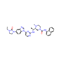 CCN1CCN(c2ccc3c(c2)ncn3-c2ccnc(N[C@@H](C)[C@@H]3CN(C(=O)Nc4cccc5ccccc45)CCN3C)n2)C1=O ZINC000049678968