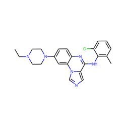 CCN1CCN(c2ccc3nc(Nc4c(C)cccc4Cl)c4cncn4c3c2)CC1 ZINC000013860325