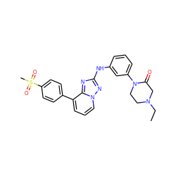 CCN1CCN(c2cccc(Nc3nc4c(-c5ccc(S(C)(=O)=O)cc5)cccn4n3)c2)C(=O)C1 ZINC000096169724