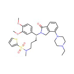 CCN1CCN(c2cccc3c2CN([C@H](CCCN(C)S(=O)(=O)c2cccs2)c2ccc(OC)c(OC)c2)C3=O)CC1 ZINC000049694973