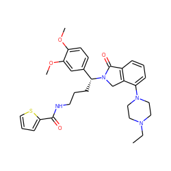 CCN1CCN(c2cccc3c2CN([C@H](CCCNC(=O)c2cccs2)c2ccc(OC)c(OC)c2)C3=O)CC1 ZINC000049694577