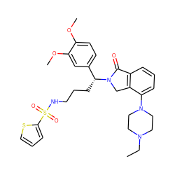 CCN1CCN(c2cccc3c2CN([C@H](CCCNS(=O)(=O)c2cccs2)c2ccc(OC)c(OC)c2)C3=O)CC1 ZINC000043204087