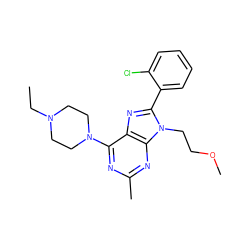 CCN1CCN(c2nc(C)nc3c2nc(-c2ccccc2Cl)n3CCOC)CC1 ZINC000103244443