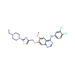 CCN1CCN(c2nc(COc3cc4ncnc(Nc5ccc(Cl)c(Cl)c5)c4cc3OC)cs2)CC1 ZINC000114823144