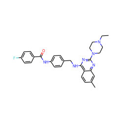 CCN1CCN(c2nc(NCc3ccc(NC(=O)c4ccc(F)cc4)cc3)c3ccc(C)cc3n2)CC1 ZINC000144825627