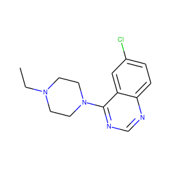 CCN1CCN(c2ncnc3ccc(Cl)cc23)CC1 ZINC000040981017