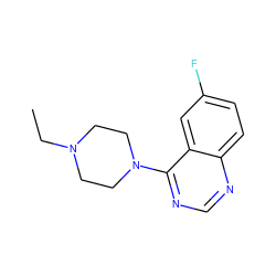 CCN1CCN(c2ncnc3ccc(F)cc23)CC1 ZINC000040828534