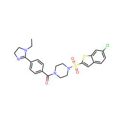 CCN1CCN=C1c1ccc(C(=O)N2CCN(S(=O)(=O)c3cc4ccc(Cl)cc4s3)CC2)cc1 ZINC000026180486