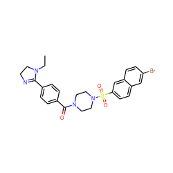 CCN1CCN=C1c1ccc(C(=O)N2CCN(S(=O)(=O)c3ccc4cc(Br)ccc4c3)CC2)cc1 ZINC000026172715