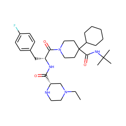 CCN1CCN[C@H](C(=O)N[C@H](Cc2ccc(F)cc2)C(=O)N2CCC(C(=O)NC(C)(C)C)(C3CCCCC3)CC2)C1 ZINC000028348069