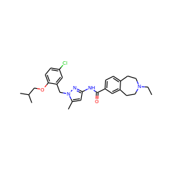 CCN1CCc2ccc(C(=O)Nc3cc(C)n(Cc4cc(Cl)ccc4OCC(C)C)n3)cc2CC1 ZINC000040956640