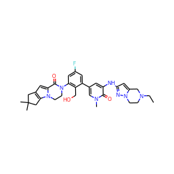 CCN1CCn2nc(Nc3cc(-c4cc(F)cc(N5CCn6c(cc7c6CC(C)(C)C7)C5=O)c4CO)cn(C)c3=O)cc2C1 ZINC000116055389