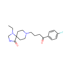 CCN1CNC(=O)C12CCN(CCCC(=O)c1ccc(F)cc1)CC2 ZINC000013782361