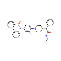 CCNC(=O)[C@@H](c1ccccc1)C1CCN(c2ccc(NC(=O)c3ccccc3-c3ccccc3)cc2F)CC1 ZINC000096272911