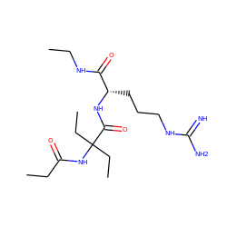 CCNC(=O)[C@H](CCCNC(=N)N)NC(=O)C(CC)(CC)NC(=O)CC ZINC000149782465